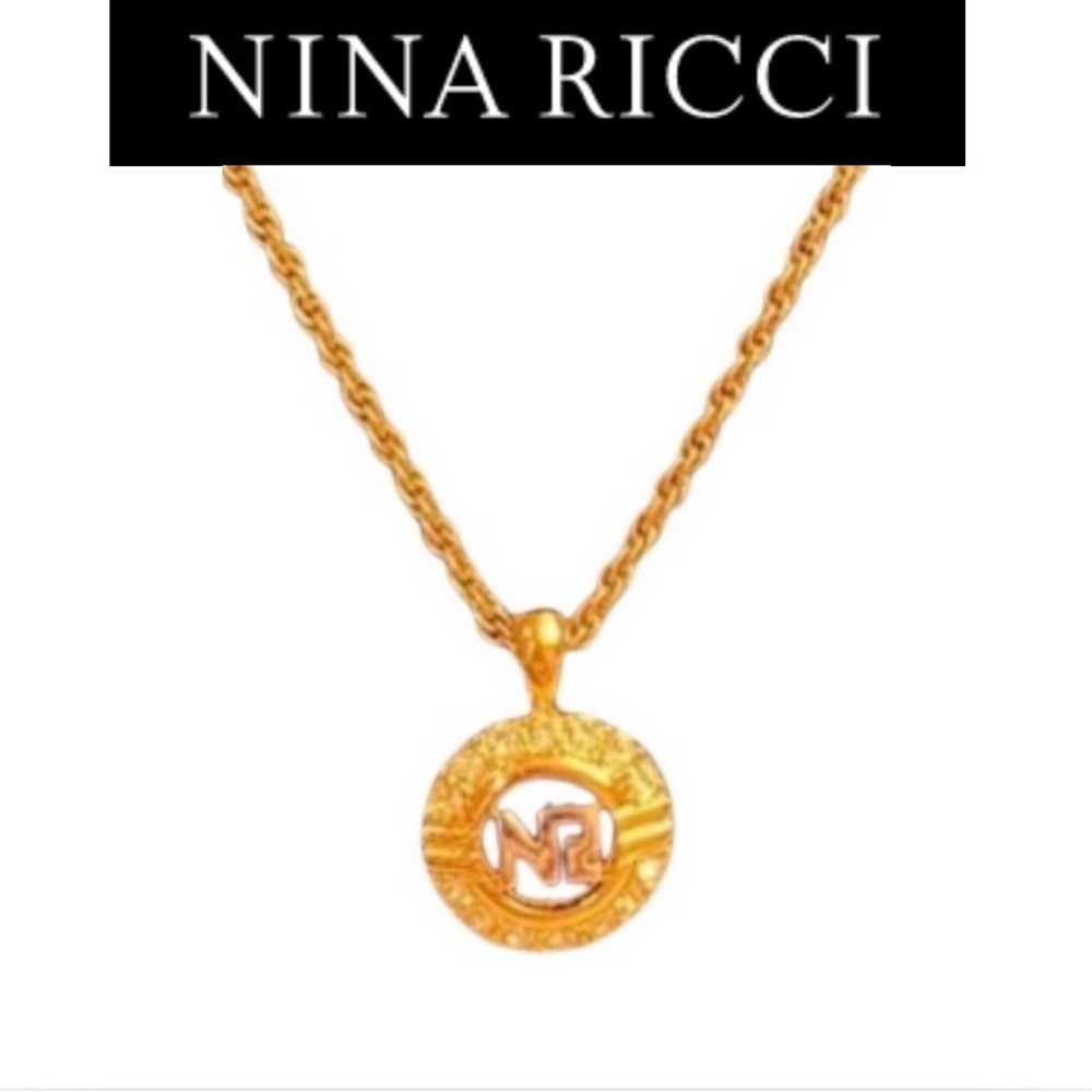 NINA RICCI Signature “NR” w/Crystals Charm on Branded Necklace, EUC